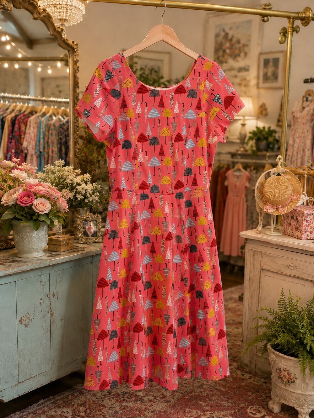 Eva Rose Umbrella Midi Dress Cap Sleeve V-Back Fit & Flare Pockets
